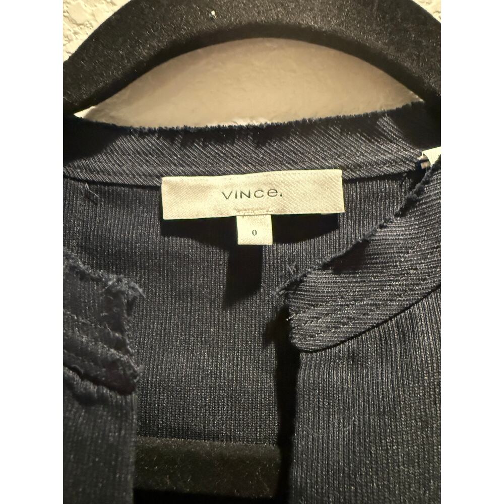 Vince. Pleat‎ Long Sleeve Linen Blend Trapeze Dress in Navy 0 - Picture 3 of 7